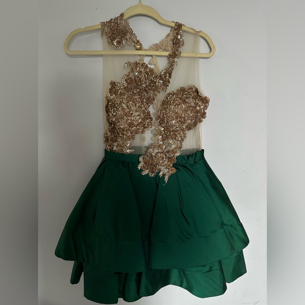 Emerald custom Dress with Gold Sequin Detailing